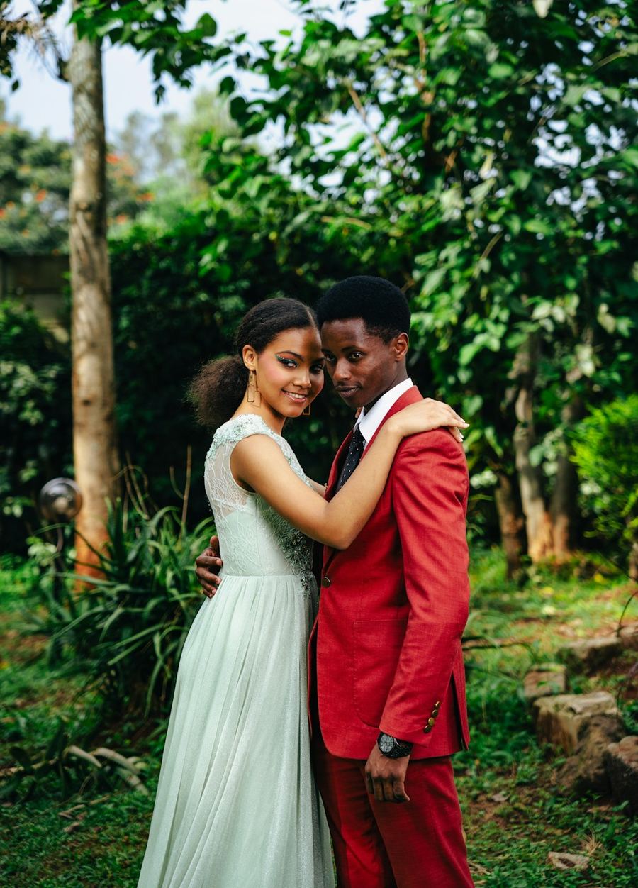 A couple embracing outdoors